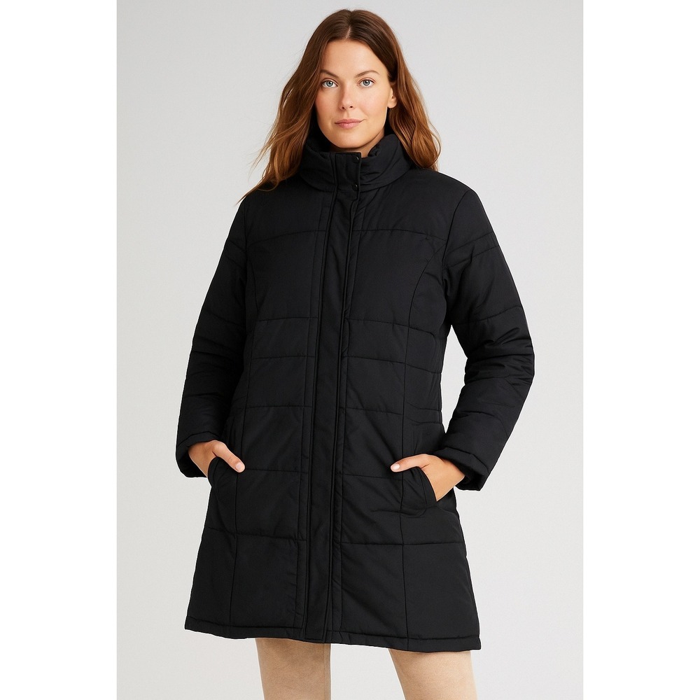 Garnet Hill Coat Black Long Puffer Feather Shaped‎ Down Zip Pockets Outdoor 12